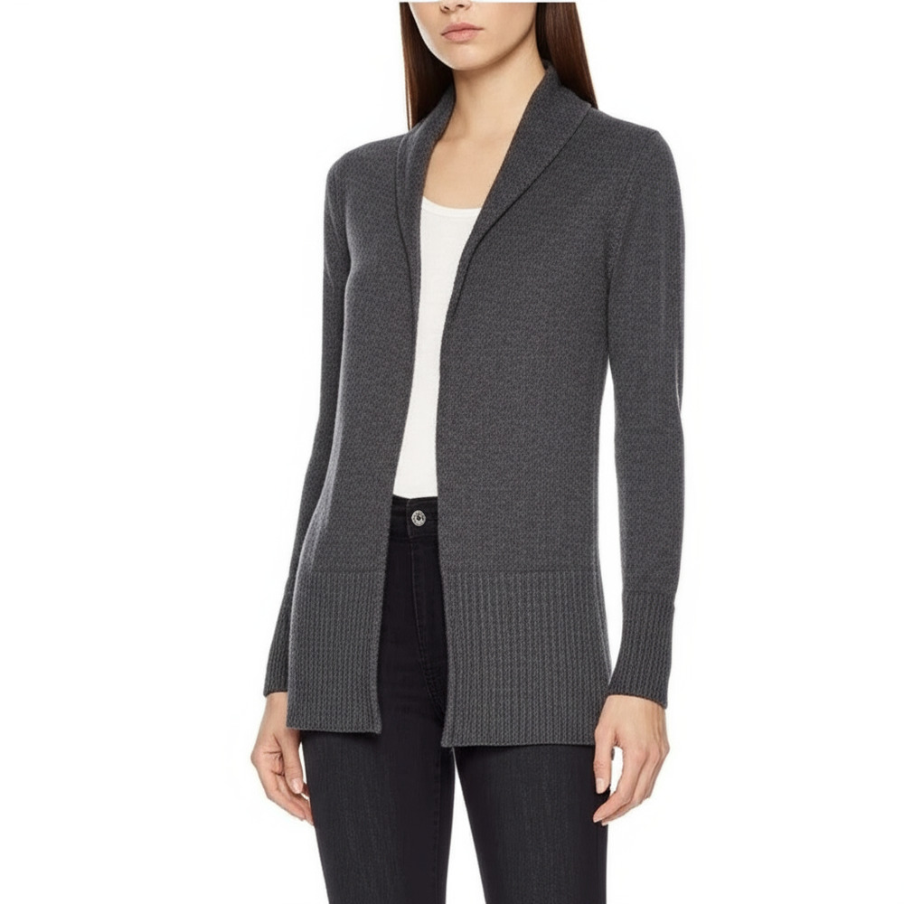 LOFT Cardigan Sweater Womens‎ Sz XS Dark Grey Open Front Ribbed Soft Knit Casual